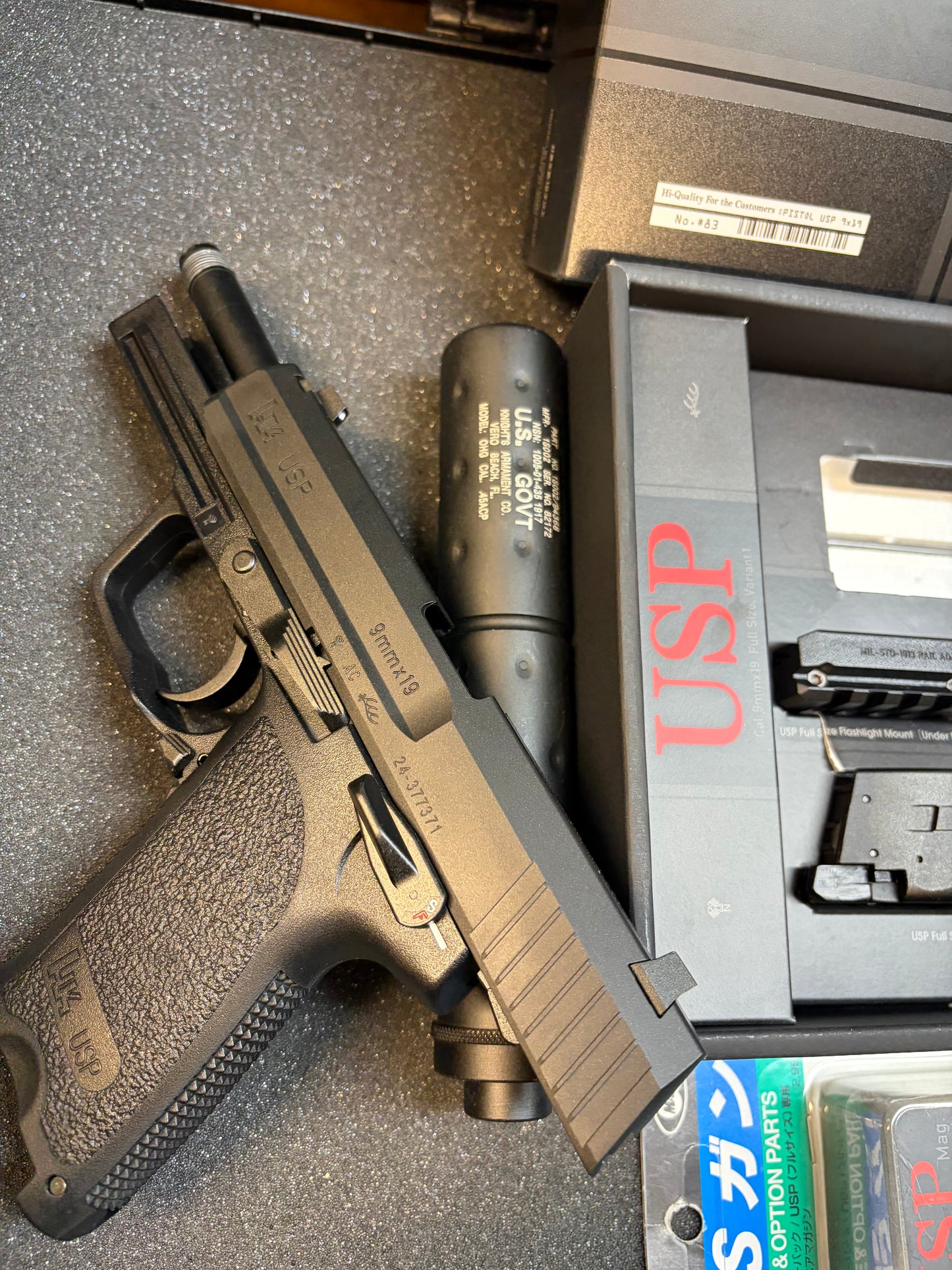 TOKYO MARUI HK USP Licensed Gas Blowback Pistol Full Size Tactical Package With Metal Detonator Threaded Barrel